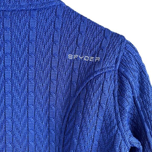 Spyder Major Cable Stryke Sweater Jacket Full Zip Fleece Lined in Cobalt Blue, M - Picture 14 of 15